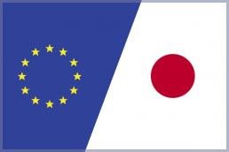Flags of the EU and Japan.